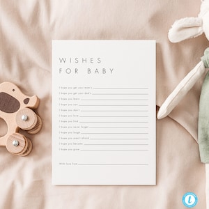 Minimalistische Babyparty-Wünsche für Babyspielvorlage, Babyparty-Spiele Druckbare Wünsche Spiel Templett Virtuelle Spiele Babywünsche M21