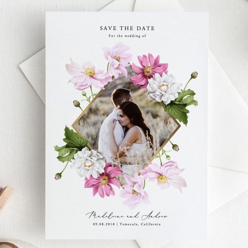 Photo Save the Date Printable Invitation Template, Templett, floral invitation elegant printable wedding invite Wedding DIY 13 image 2