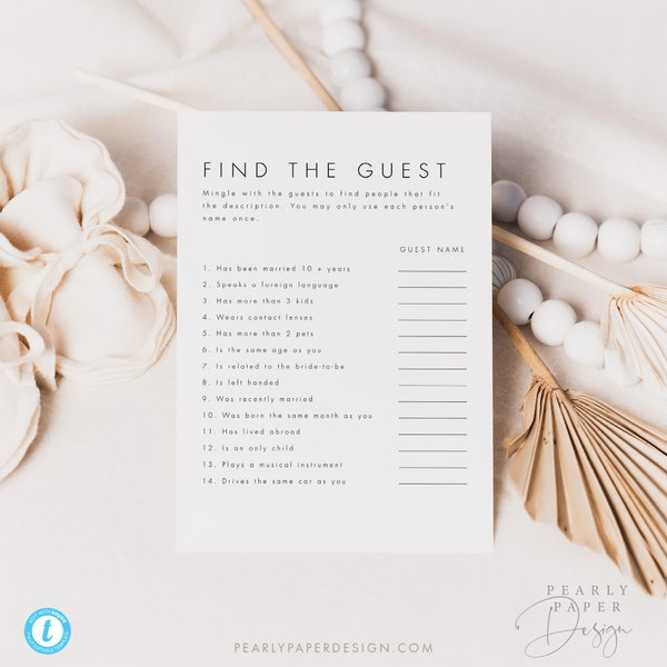 Find the Guest Baby Shower Game Template, Baby Game Template, Printable Game, Minimalist Baby Shower Game, Printable Shower game #M21