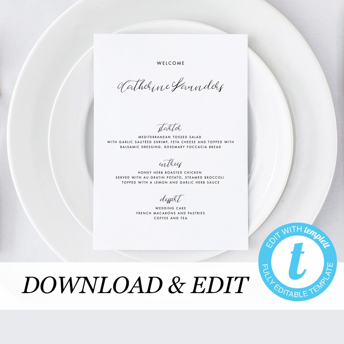 Wedding Menu Place Cards Template Printable Wedding Place Card Place ...