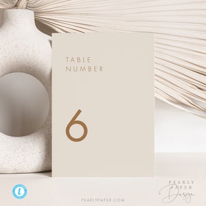 Beige Sjabloon tafelnummers, tafelkaarten bruiloft Afdrukbare tafelkaarten Zand Bruiloft tafelnummers Templett #46