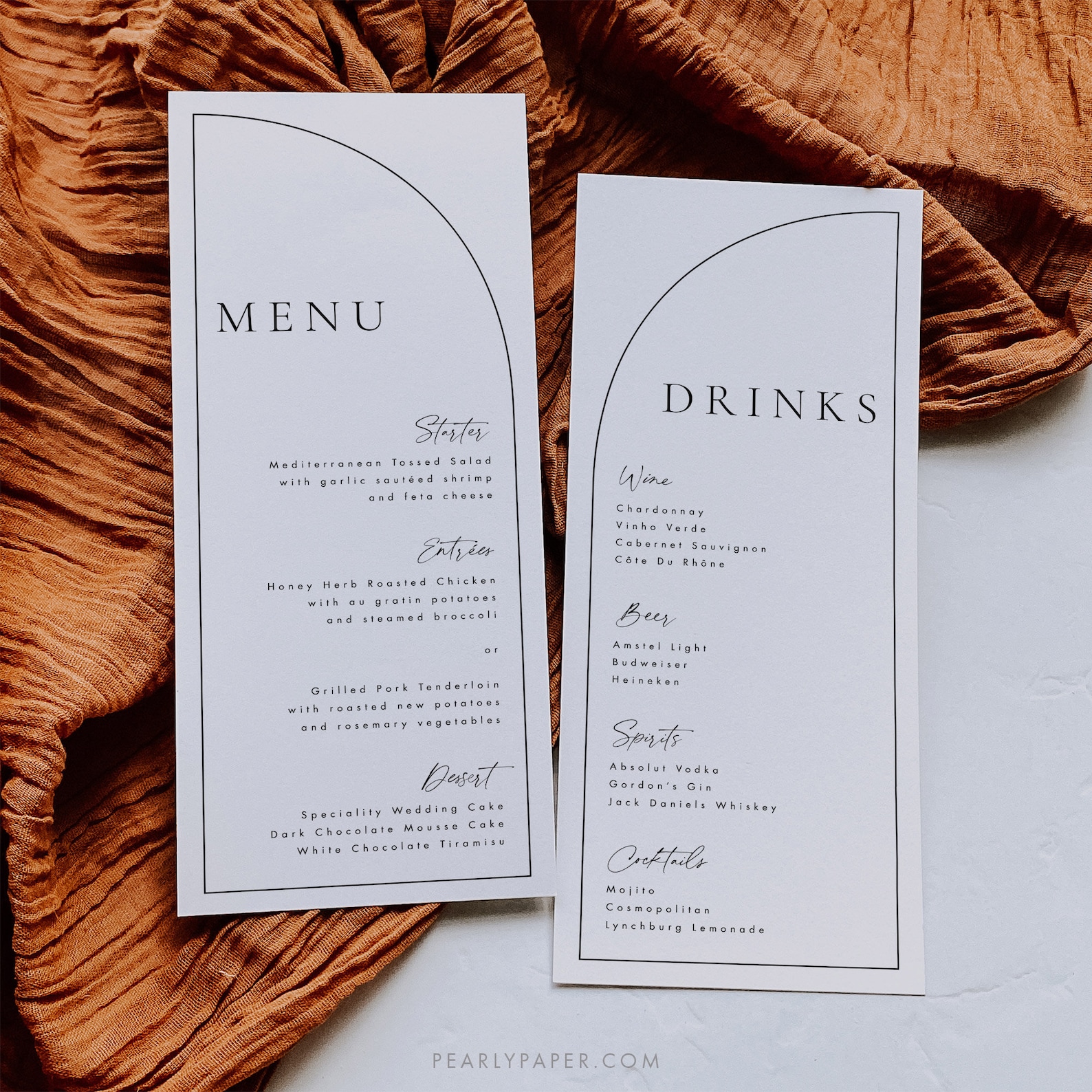 Half Arched Menu Template Download Modern Wedding Drinks Menu Simple ...