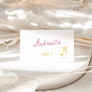 Whimsical Place Cards Template, Wedding Place Cards, Trendy Pace Cards, Handwritten Doodle Wedding Table Cards, Templett #074