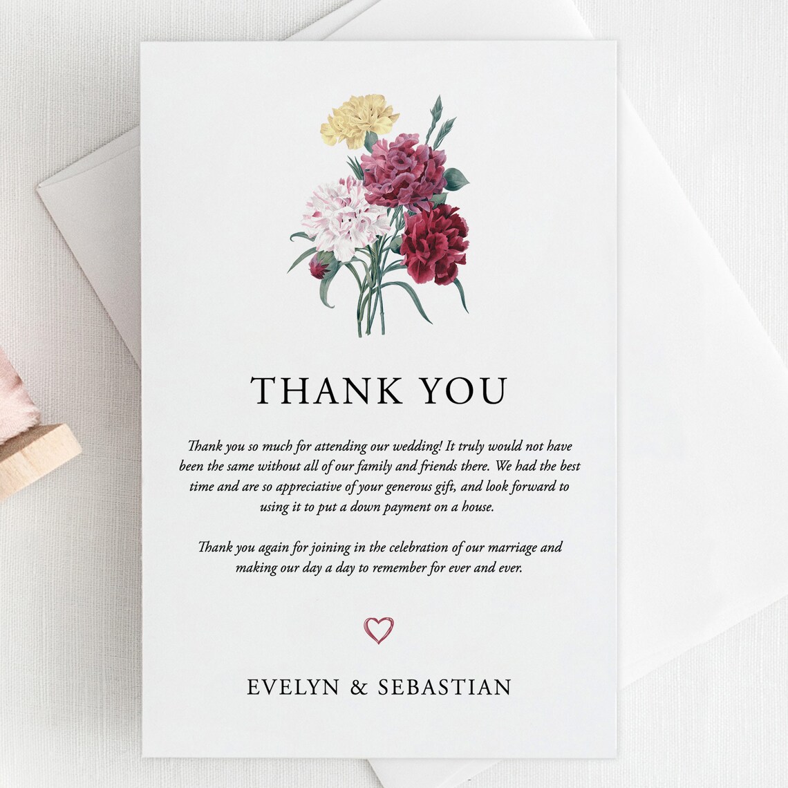 Floral Wedding Thank You Card Template Thank You Note Wedding Boho ...
