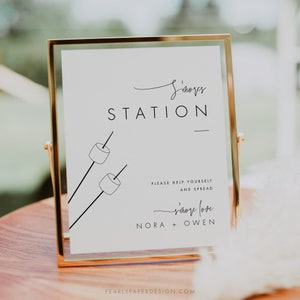 S&#39;mores Station Sign Template Download, S&#39;more Bar Sign, S&#39;mores Station Sign, Minimalist Smores Sign, Templett #064