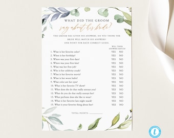What did the Groom say Bridal Shower Game Template Bridal Shower what did groom say Game Bride and Groom game Templett 18