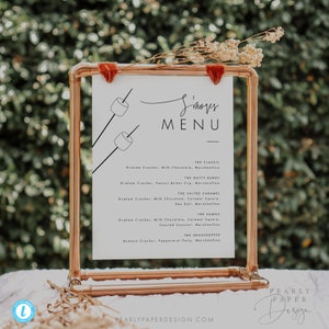 S&#39;mores Menu Sign Template Download, S&#39;more Bar Sign, S&#39;mores Station Sign, Minimalist Smores Menu Sign, Templett #064