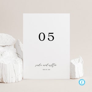 Sjabloondownload minimalistische tafelnummers Templett Wedding tafelnummer Afdrukbare tafelkaarten Moderne tafelnummers Nummerbord tafel 27
