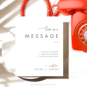 Phone Message Guest book Sign, Audio Guestbook Sign Template, Modern Minimalist Wedding Sign, Leave A Message Sign, Templett #064
