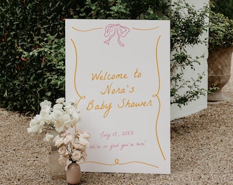 Whimsical Baby Shower Welcome Sign Template, Trendy Baby Shower Welcome Sign, Baby Girl Baby Shower Sign, Printable Welcome Poster #074