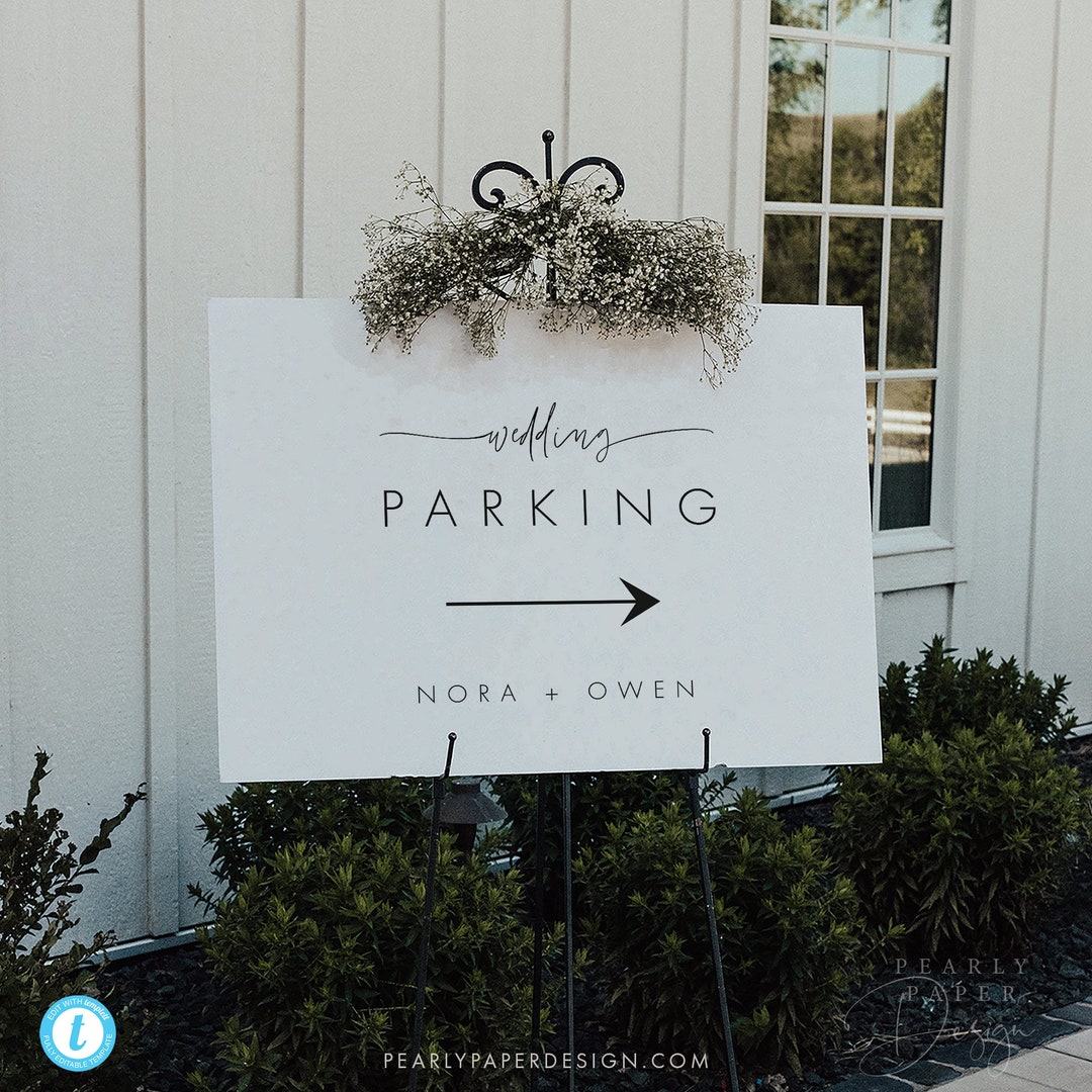 Wedding Parking Sign Template, Minimalist Parking Signs, Script