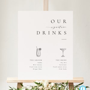 Printable Signature Cocktails Sign Template Download Minimalist Wedding Bar Sign Modern Sign Signature Drink Printable Sign Templett #ISSA