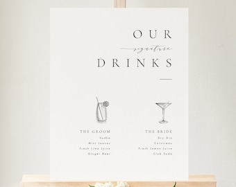 Modèle imprimable de signe de cocktails Signature à télécharger Enseigne de bar de mariage minimaliste Enseigne moderne Signature boisson imprimable Signe Templett #ISSA