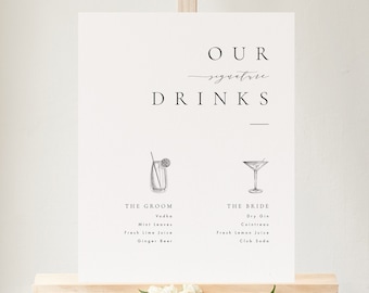 Printable Signature Cocktails Sign Template Download Minimalist Wedding Bar Sign Modern Sign Signature Drink Printable Sign Templett #36