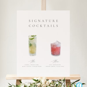 Modèle imprimable de signe de cocktails Signature à télécharger Signe de bar de mariage minimaliste Signe moderne de boisson Signature Signe imprimable Templett #10