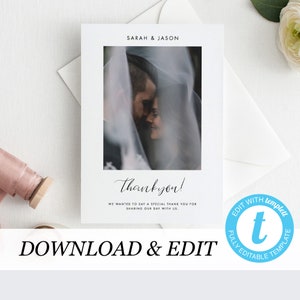 Minimal Wedding Thank you photo template, Templett, Modern Wedding Simple elegant DIY Printable wedding instant download