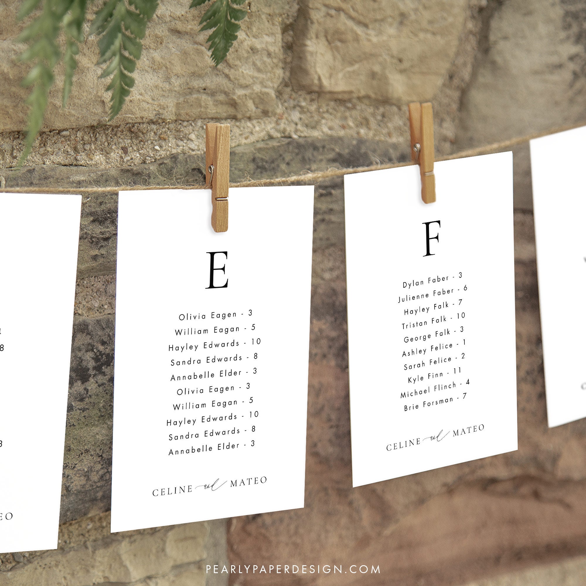 Elegant Seating Chart Cards Template, Alphabetical Seating Plan, Table ...