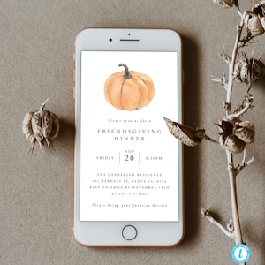 Electronic Friendsgiving E-vite Template, Digital Thanksgiving Dinner Invitation Templett Editable Fall dinner text message invite