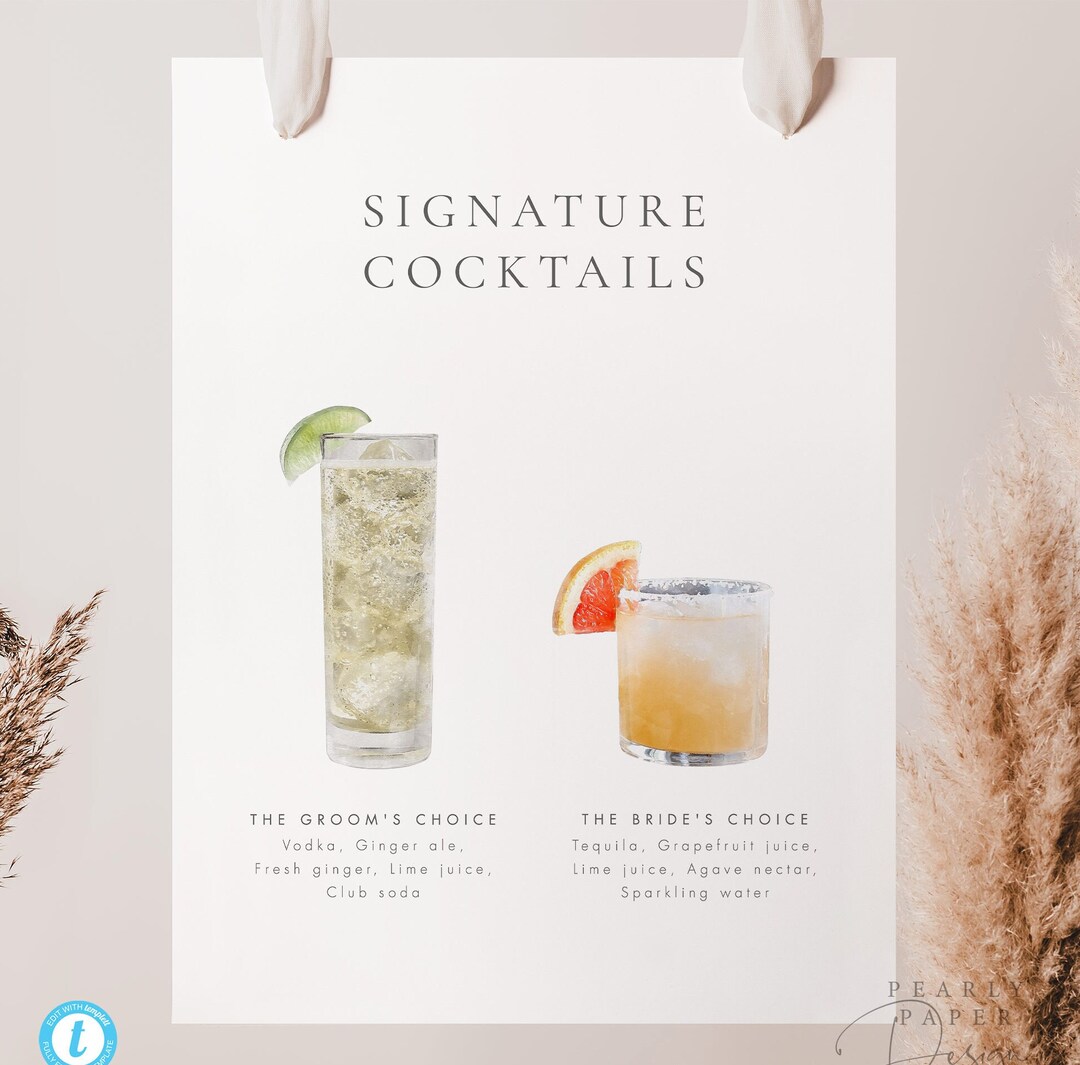Cocktails Menu Template Signature Cocktails Printable Sign Download Bar ...