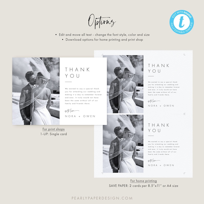 Editable Wedding Thank You Card Template Digital Download, Printable ...