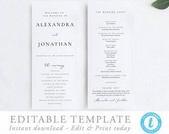 Wedding Ceremony Program Simple program template Elegant wedding order of service editable wedding program Templett 10