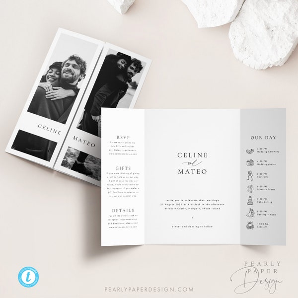 Gatefold Wedding Invitation Template Download with QR Code Printable Wedding Invite Modern Wedding Invitation Set Templett  #45