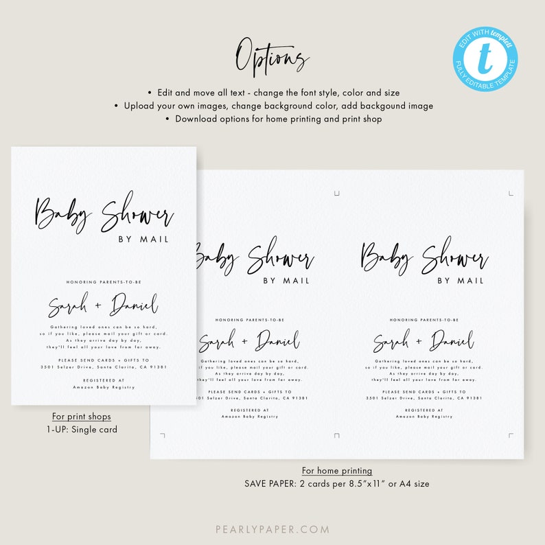 Modern Baby Shower by Mail Template Download Baby Shower from Afar Invitation Printable Baby Girl or Boy Baby Shower Templett image 3