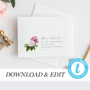 Floral Envelope Template, Printable Wedding Envelope Templett, address template, Calligraphy, Instant Download, DIY Editable envelope 13