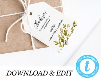 Woodland Thank You Tag Template, Wedding Thank You Tags Templett Gift Tags Wedding Favor Thank You Printable editable PDF Instant Download