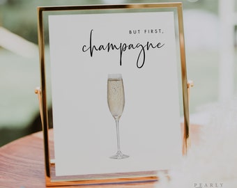 Plantilla de letrero de champán, letrero moderno para bebidas de boda, letrero imprimible para brindar con champán, primer letrero de champán, Templett n.° 43