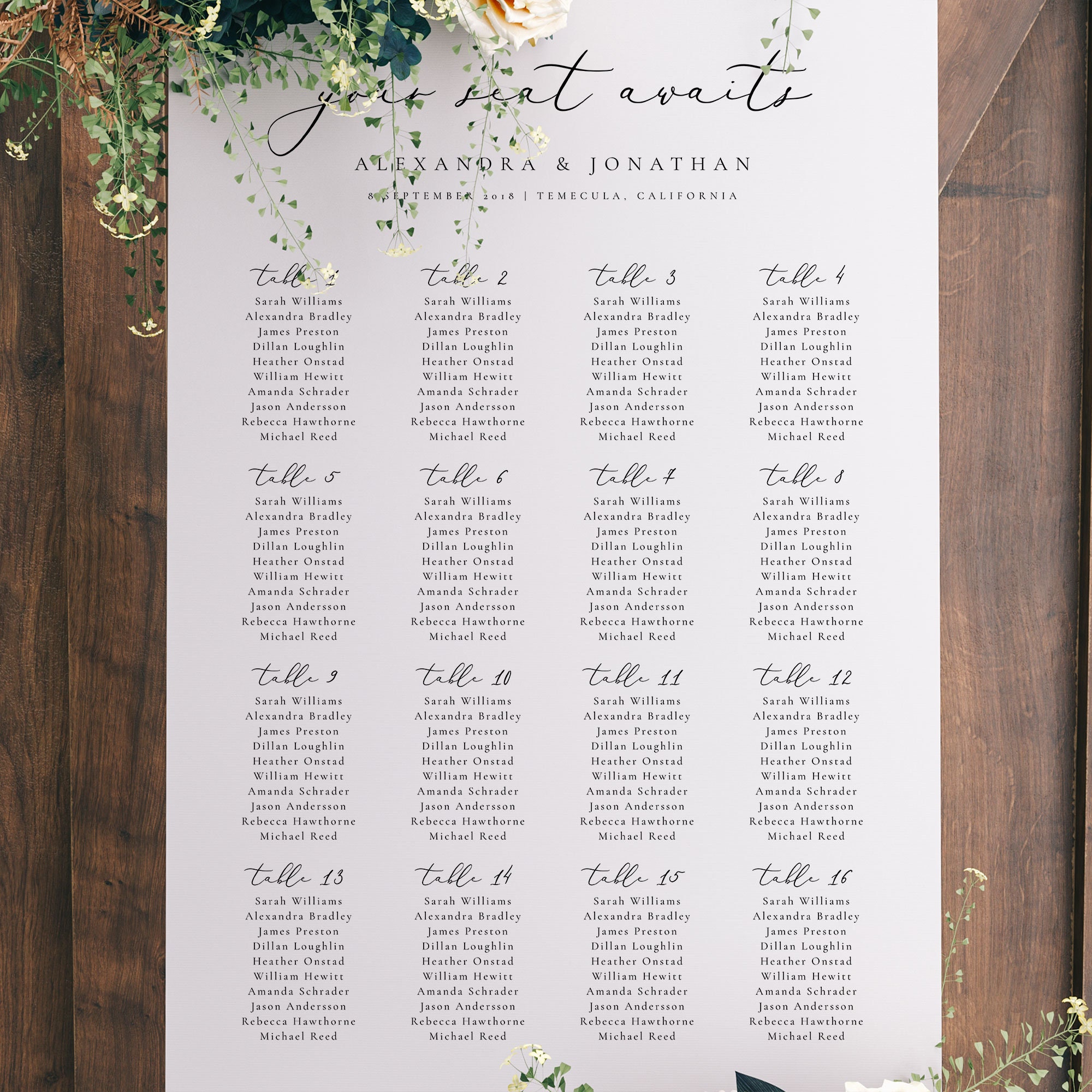 Table Seating Chart Template Editable Seating Elegant Wedding Seating ...