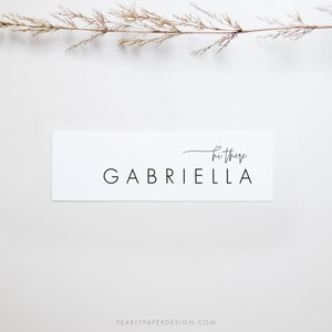Modelo de cartão de lugar minimalista para download, etiqueta de cartão de nome moderna, cartão de assento com nome de casamento, cartões de lugar editáveis, Templett #064