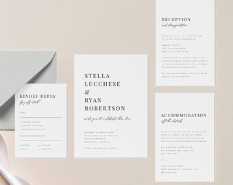 Minimalist Wedding Invitation Template Download Printable Wedding Invite Modern Wedding Invitation Set Templett editable Wedding 24