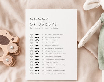 Guess Who Mommy or Daddy Template, Printable Baby Shower Game who said it, He said She said Templett, Baby Game Template M21