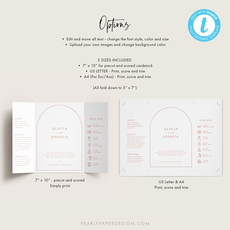 Terracotta Gatefold Wedding Invitation Template Download Arched Wedding Invite Modern Wedding Invitation Set Templett editable Wedding 39 image 6