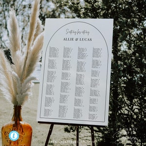 Arch Alphabetical seating chart template Modern Arch Seating Alphabetized Printable Seating Plan Editable Sign Templett #54