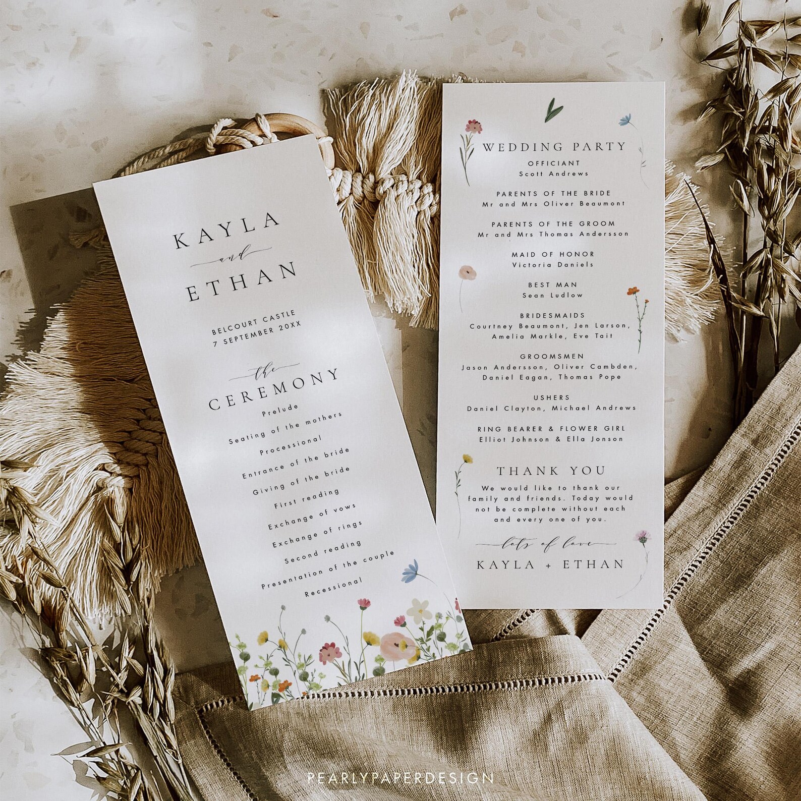 Floral Wedding Ceremony Program Template, Wildflower Wedding Program ...