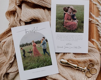 Sjabloon voor een Thanksgiving-fotokaart, Bedankkaart met foto, Printbare Thanksgiving-wenskaart met Arch-foto, Fijne Thanksgiving, Templett