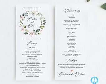 Printable Wedding Ceremony Program Template Floral program template Rustic wedding order of service editable wedding program Templett 17