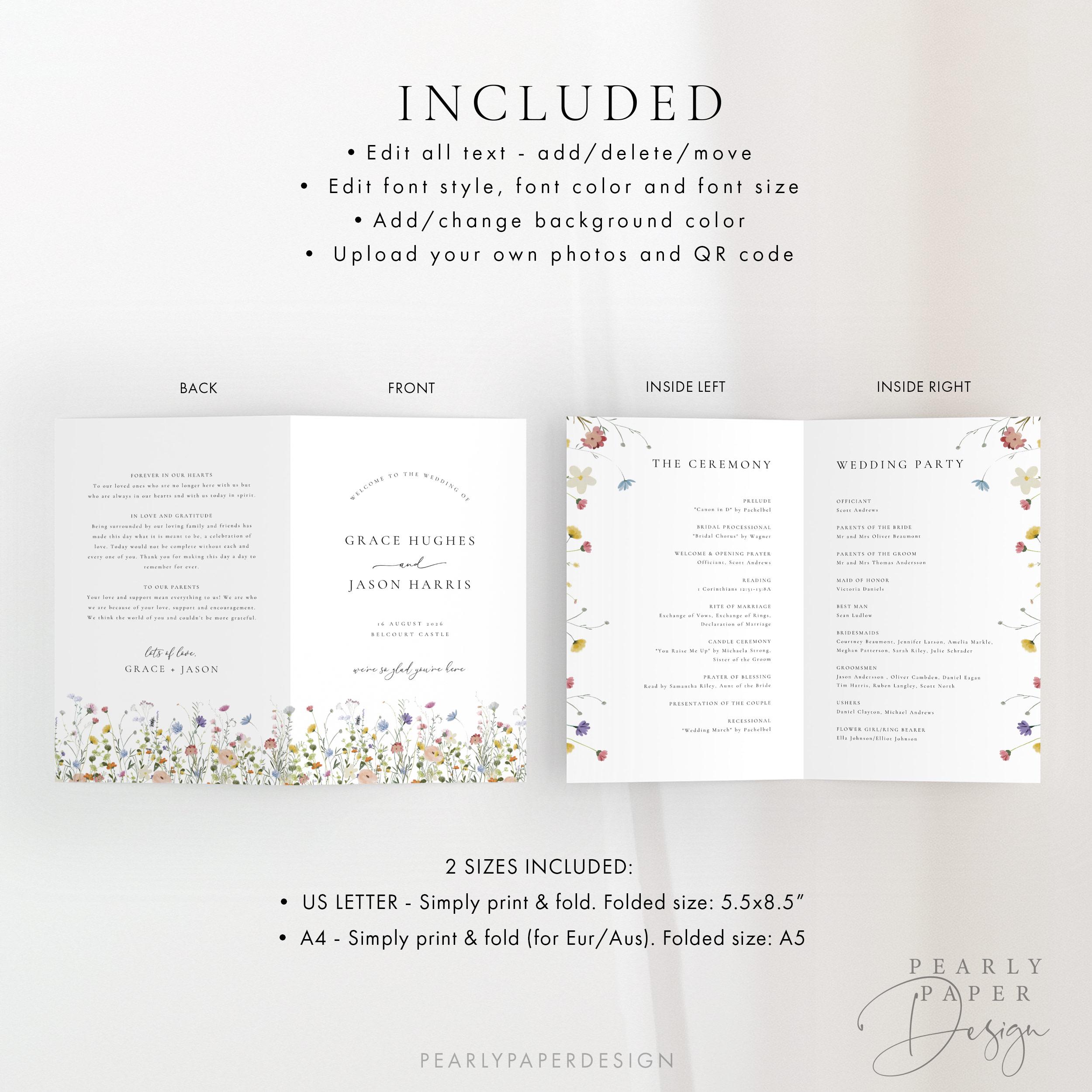 Floral Wedding Program Booklet Template, Wildflower Wedding Ceremony ...