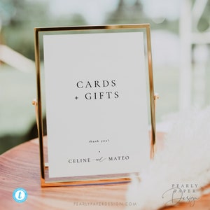 Modelo de placa para cartões e presentes elegantes para download Placa para impressão de presentes de casamento modernos Placa para impressão de cartões e presentes editáveis Placa para impressão #CELINE