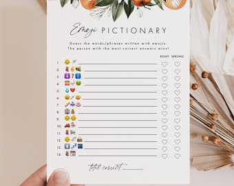 Emoji Pictionary Game Template, Citrus Baby Shower Emoji Game, Oranges Baby Shower Emoji Pictionary Game, Cutie Baby Shower Games #079
