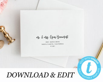 Envelope Template, address label Printable Wedding Envelope Templett, address template, Calligraphy, Instant Download, DIY envelope Editable