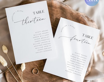 Modern Wedding Seating Chart Cards, Seating Chart Template, Minimalist Table Assignment Seating, Wedding Table Number, Canva #MB01 Maddie
