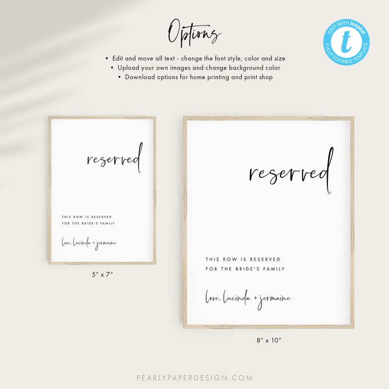 Minimalist Seating Sign Template, Reserved Seating Sign, Printable ...
