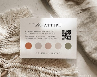 Wedding Attire Card Template Download, Guest Dress Code Insert card Templett with QR Code, Wedding Guest Dress Code Card, Color Palette #45