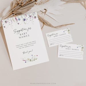 Wildflower Baby Name Suggestions Template, Boho Floral Baby Name Ideas Game Download, Printable Baby ShowerGame, Editable template #081