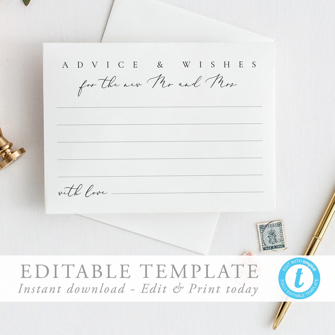Modern Wedding Advice Card Advice and Well Wishes Editable