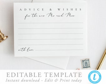 Modern Wedding Advice card Advice and well wishes Editable Template Simple Wedding Wishes Wedding Advice cards DIY Wedding 10