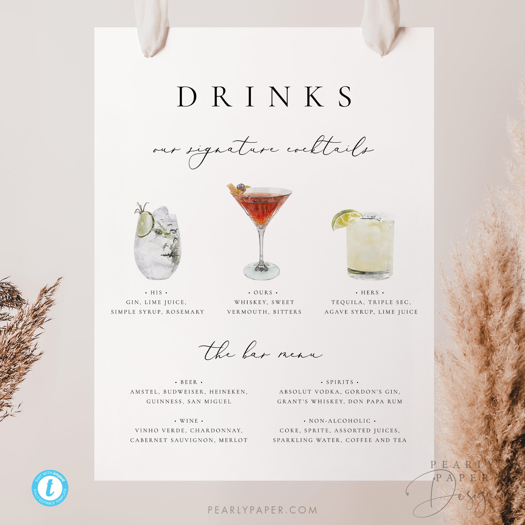 Printable Bar Menu Template Download Signature Cocktails Sign Etsy Canada